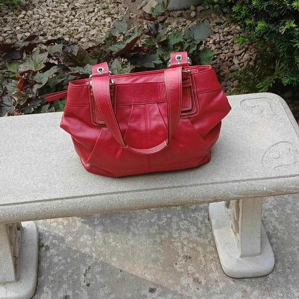 COACH Soho Pleated  Red Leather Large Shoulder Handbag